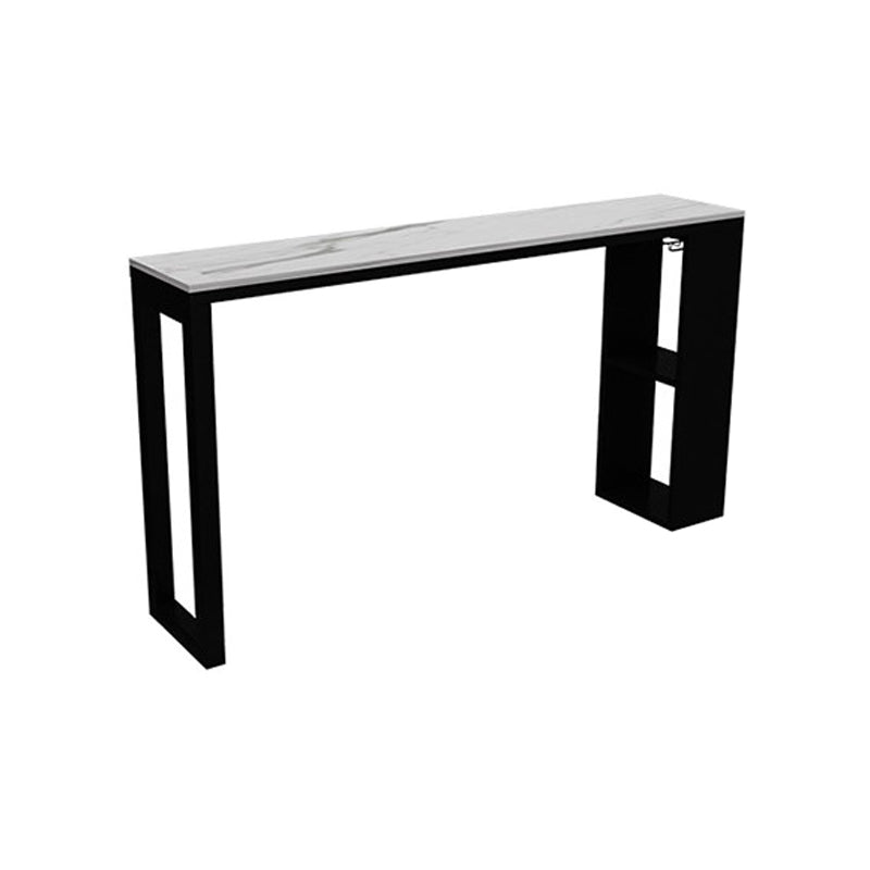 Black Marble Double Pedestal Cocktail Bar Table Modern Rectangle Hall/Pub Table Without Chairs Clearhalo 'Bar Furniture' 'Bar Tables' 'bar_tables' 'furn' 'furn_bar_tables' 'Furniture' 'furniture_bar_tables' 'Kitchen & Dining Furniture' 'kitchen&dining_furn' 'kitchen' 4285221