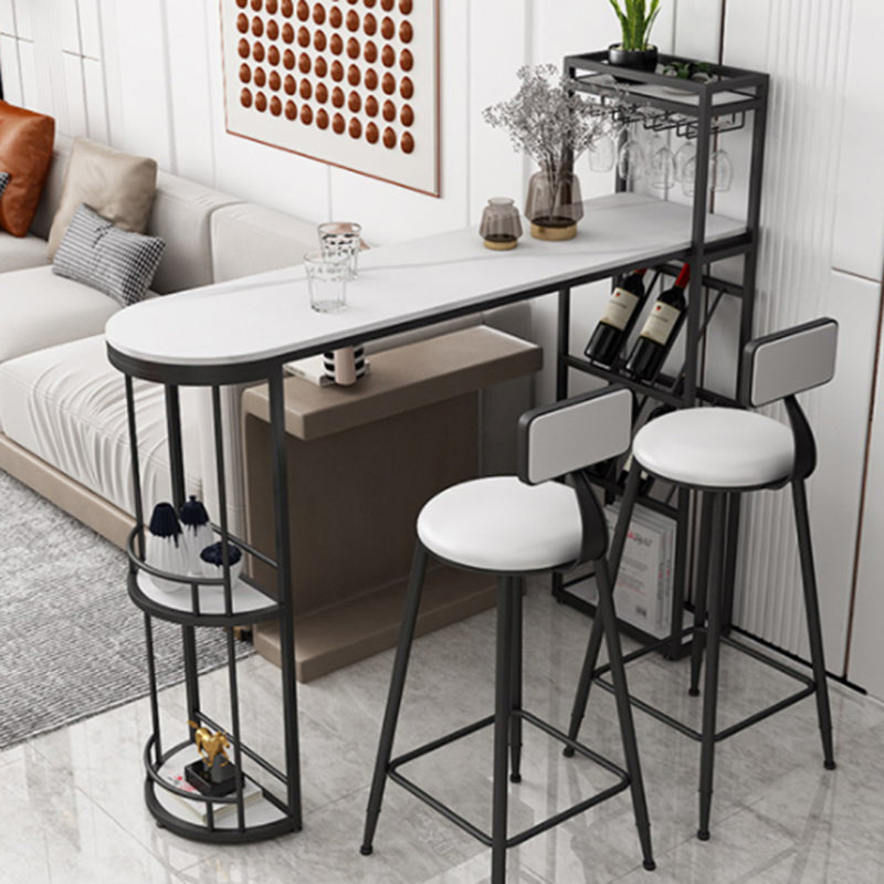 Wine Rack Modern Bistro Bar Desk Marble Sled Bar Height Indoor Cocktail Table Black Without Chairs Clearhalo 'Bar Furniture' 'Bar Tables' 'bar_tables' 'furn' 'furn_bar_tables' 'Furniture' 'furniture_bar_tables' 'Kitchen & Dining Furniture' 'kitchen&dining_furn' 'kitchen' 4285231