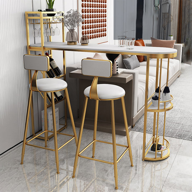 Wine Rack Modern Bistro Bar Desk Marble Sled Bar Height Indoor Cocktail Table 55.1"L x 15.7"W x 41.3"H Gold Without Chairs Clearhalo 'Bar Furniture' 'Bar Tables' 'bar_tables' 'furn' 'furn_bar_tables' 'Furniture' 'furniture_bar_tables' 'Kitchen & Dining Furniture' 'kitchen&dining_furn' 'kitchen' 4285240