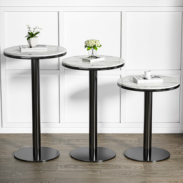 Modern Round Bar Dining Table Indoor White Top Bar Height Pub Table Metal Base in Black Clearhalo 'Bar Furniture' 'Bar Tables' 'bar_tables' 'furn' 'furn_bar_tables' 'Furniture' 'furniture_bar_tables' 'Kitchen & Dining Furniture' 'kitchen&dining_furn' 'kitchen' 4285254