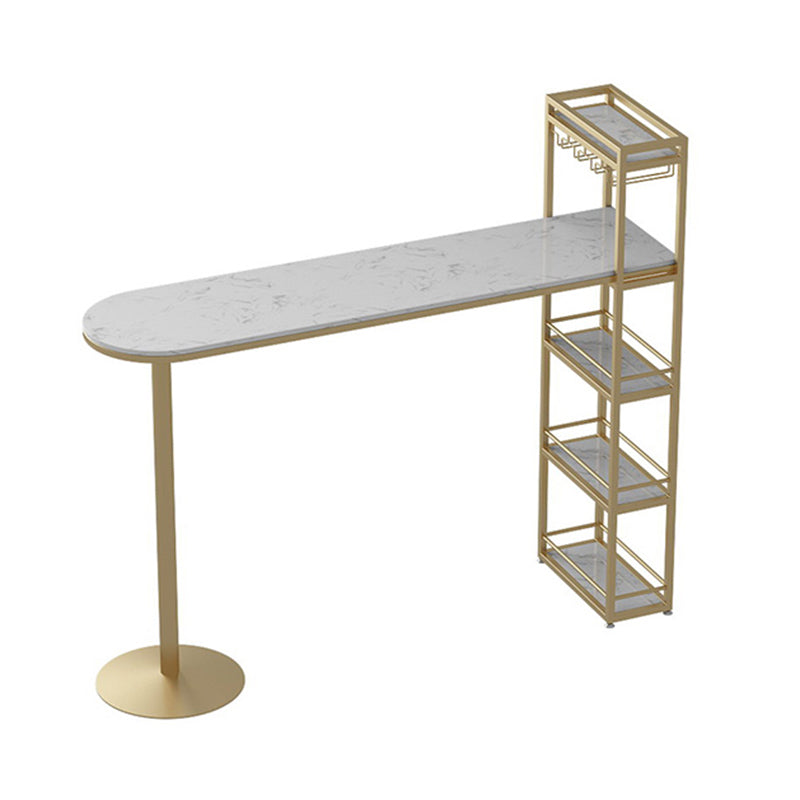 Living Room Double Pedestal Bar Wine Table Modern White Pub Height Dining Table Gold Without Chairs Clearhalo 'Bar Furniture' 'Bar Tables' 'bar_tables' 'furn' 'furn_bar_tables' 'Furniture' 'furniture_bar_tables' 'Kitchen & Dining Furniture' 'kitchen&dining_furn' 'kitchen' 4285259