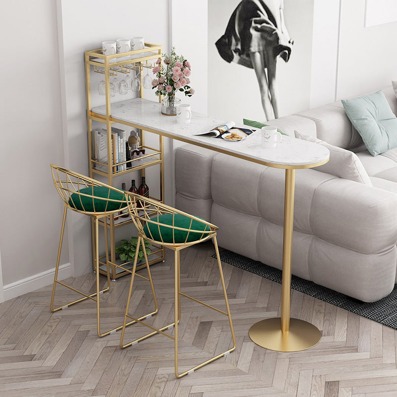 Living Room Double Pedestal Bar Wine Table Modern White Pub Height Dining Table 70.9"L x 15.7"W x 41.3"H Gold Without Chairs Clearhalo 'Bar Furniture' 'Bar Tables' 'bar_tables' 'furn' 'furn_bar_tables' 'Furniture' 'furniture_bar_tables' 'Kitchen & Dining Furniture' 'kitchen&dining_furn' 'kitchen' 4285261