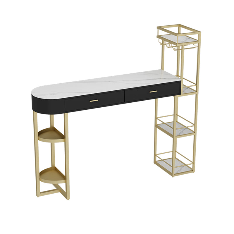 Marble Living Room Pub/Bar Table Double Pedestal Storage Bar/Dinette Table 47.2"L x 15.7"W x 41.3"H Black-Gold Without Chairs Clearhalo 'Bar Furniture' 'Bar Tables' 'bar_tables' 'furn' 'furn_bar_tables' 'Furniture' 'furniture_bar_tables' 'Kitchen & Dining Furniture' 'kitchen&dining_furn' 'kitchen' 4285277