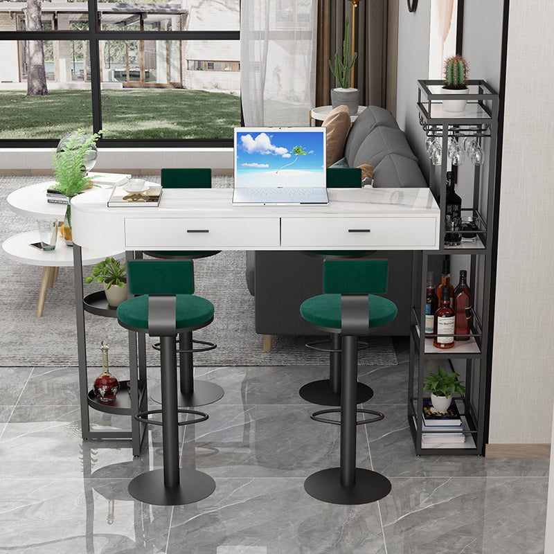 Marble Living Room Pub/Bar Table Double Pedestal Storage Bar/Dinette Table 55.1"L x 15.7"W x 41.3"H White-Black Without Chairs Clearhalo 'Bar Furniture' 'Bar Tables' 'bar_tables' 'furn' 'furn_bar_tables' 'Furniture' 'furniture_bar_tables' 'Kitchen & Dining Furniture' 'kitchen&dining_furn' 'kitchen' 4285278