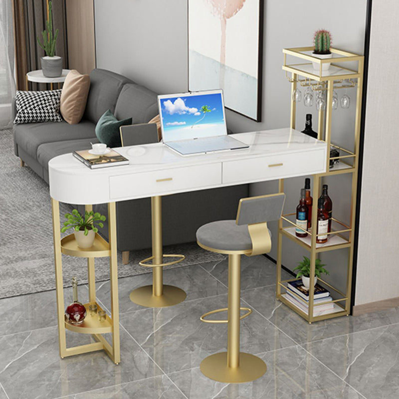 Marble Living Room Pub/Bar Table Double Pedestal Storage Bar/Dinette Table Clearhalo 'Bar Furniture' 'Bar Tables' 'bar_tables' 'furn' 'furn_bar_tables' 'Furniture' 'furniture_bar_tables' 'Kitchen & Dining Furniture' 'kitchen&dining_furn' 'kitchen' 4285284
