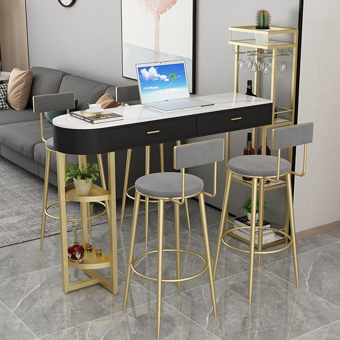 Marble Living Room Pub/Bar Table Double Pedestal Storage Bar/Dinette Table 55.1"L x 15.7"W x 41.3"H Black-Gold Without Chairs Clearhalo 'Bar Furniture' 'Bar Tables' 'bar_tables' 'furn' 'furn_bar_tables' 'Furniture' 'furniture_bar_tables' 'Kitchen & Dining Furniture' 'kitchen&dining_furn' 'kitchen' 4285288