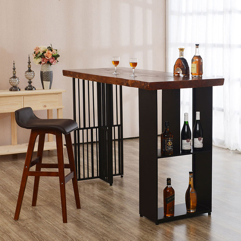 Living Room Brown Bar Dining Table Rectangle Storage Wood Pub Height Dining Table 86.6"L x 23.6"W x 41.3"H Without Chairs Clearhalo 'Bar Furniture' 'Bar Tables' 'bar_tables' 'furn' 'furn_bar_tables' 'Furniture' 'furniture_bar_tables' 'Kitchen & Dining Furniture' 'kitchen&dining_furn' 'kitchen' 4285292