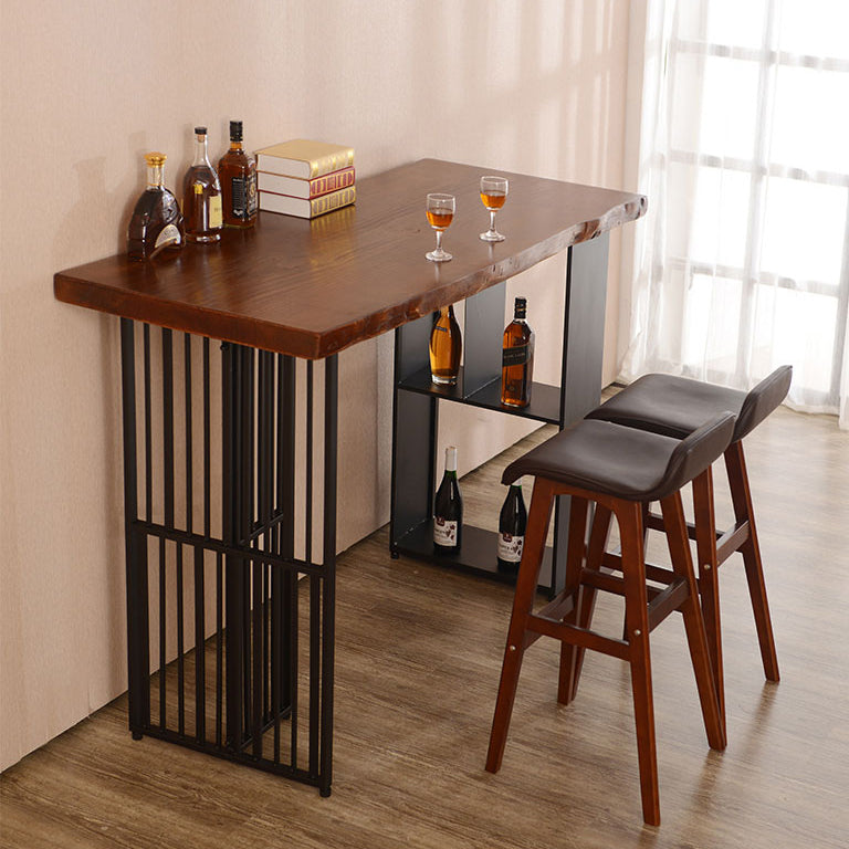 Living Room Brown Bar Dining Table Rectangle Storage Wood Pub Height Dining Table 78.7"L x 23.6"W x 41.3"H Without Chairs Clearhalo 'Bar Furniture' 'Bar Tables' 'bar_tables' 'furn' 'furn_bar_tables' 'Furniture' 'furniture_bar_tables' 'Kitchen & Dining Furniture' 'kitchen&dining_furn' 'kitchen' 4285293