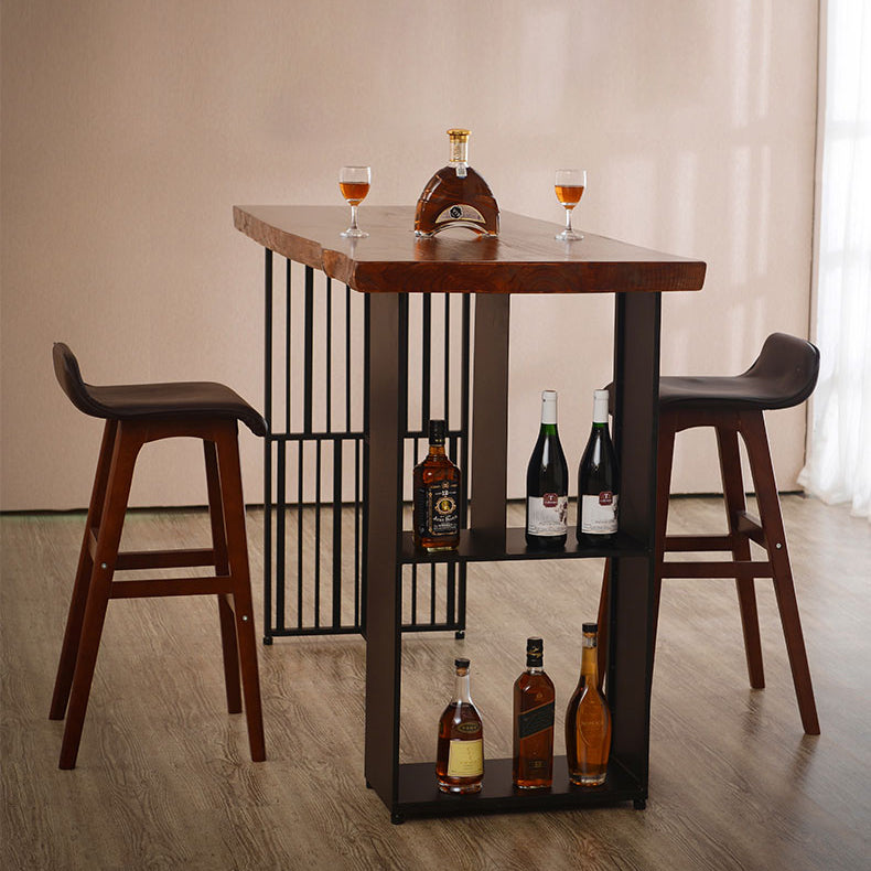 Living Room Brown Bar Dining Table Rectangle Storage Wood Pub Height Dining Table Clearhalo 'Bar Furniture' 'Bar Tables' 'bar_tables' 'furn' 'furn_bar_tables' 'Furniture' 'furniture_bar_tables' 'Kitchen & Dining Furniture' 'kitchen&dining_furn' 'kitchen' 4285294