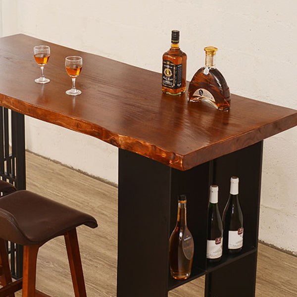 Living Room Brown Bar Dining Table Rectangle Storage Wood Pub Height Dining Table Clearhalo 'Bar Furniture' 'Bar Tables' 'bar_tables' 'furn' 'furn_bar_tables' 'Furniture' 'furniture_bar_tables' 'Kitchen & Dining Furniture' 'kitchen&dining_furn' 'kitchen' 4285297