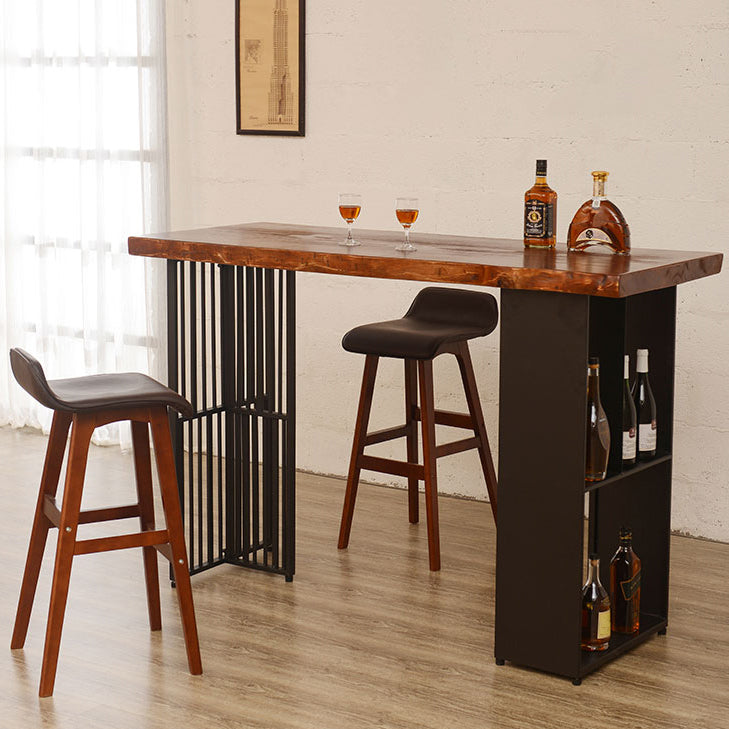 Living Room Brown Bar Dining Table Rectangle Storage Wood Pub Height Dining Table 63"L x 23.6"W x 41.3"H Without Chairs Clearhalo 'Bar Furniture' 'Bar Tables' 'bar_tables' 'furn' 'furn_bar_tables' 'Furniture' 'furniture_bar_tables' 'Kitchen & Dining Furniture' 'kitchen&dining_furn' 'kitchen' 4285301