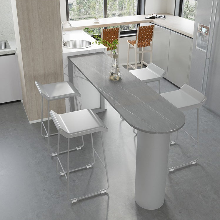 Marble Modern Double pedestal Patio Bar Table Indoor Bistro Bar Height Cocktail Table Grey Without Chairs Clearhalo 'Bar Furniture' 'Bar Tables' 'bar_tables' 'furn' 'furn_bar_tables' 'Furniture' 'furniture_bar_tables' 'Kitchen & Dining Furniture' 4286378