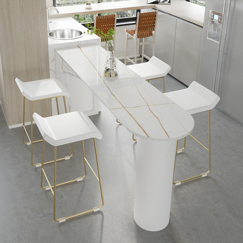 Marble Modern Double pedestal Patio Bar Table Indoor Bistro Bar Height Cocktail Table White Without Chairs Clearhalo 'Bar Furniture' 'Bar Tables' 'bar_tables' 'furn' 'furn_bar_tables' 'Furniture' 'furniture_bar_tables' 'Kitchen & Dining Furniture' 4286379