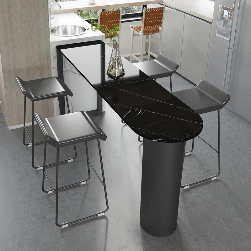 Marble Modern Double pedestal Patio Bar Table Indoor Bistro Bar Height Cocktail Table 78.7"L x 15.7"W x 41.3"H Black Without Chairs Clearhalo 'Bar Furniture' 'Bar Tables' 'bar_tables' 'furn' 'furn_bar_tables' 'Furniture' 'furniture_bar_tables' 'Kitchen & Dining Furniture' 4286380