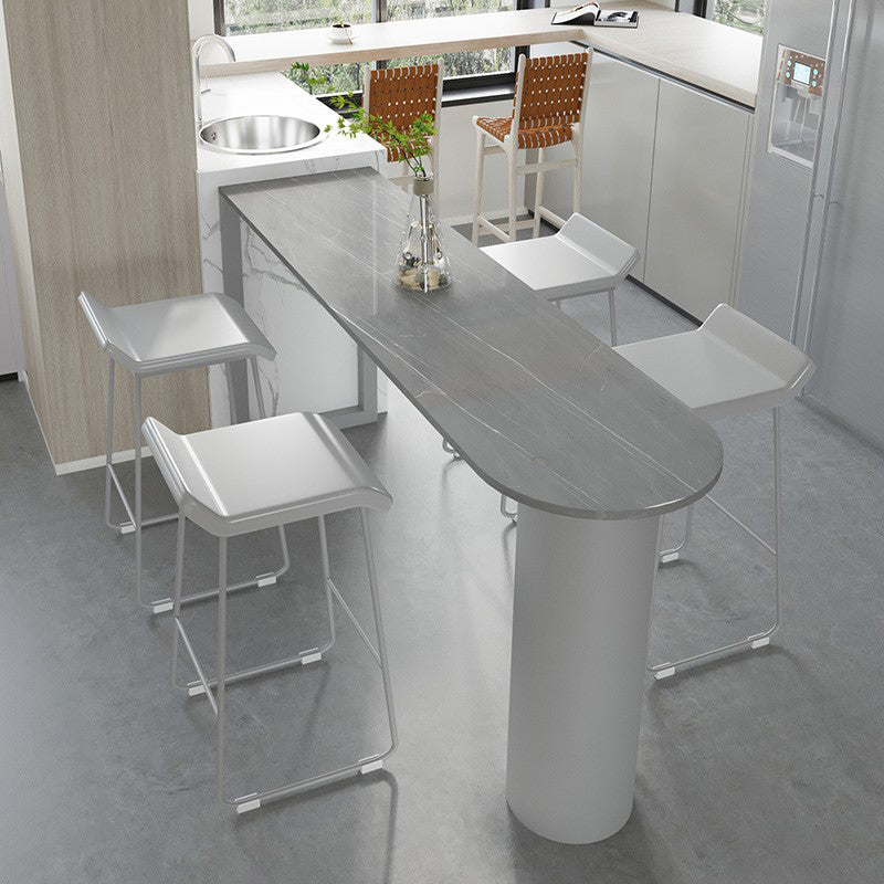 Marble Modern Double pedestal Patio Bar Table Indoor Bistro Bar Height Cocktail Table 78.7"L x 15.7"W x 41.3"H Grey Without Chairs Clearhalo 'Bar Furniture' 'Bar Tables' 'bar_tables' 'furn' 'furn_bar_tables' 'Furniture' 'furniture_bar_tables' 'Kitchen & Dining Furniture' 4286381