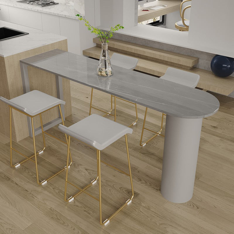 Marble Modern Double pedestal Patio Bar Table Indoor Bistro Bar Height Cocktail Table 70.9"L x 15.7"W x 41.3"H Grey Without Chairs Clearhalo 'Bar Furniture' 'Bar Tables' 'bar_tables' 'furn' 'furn_bar_tables' 'Furniture' 'furniture_bar_tables' 'Kitchen & Dining Furniture' 4286382