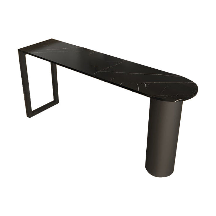 Marble Modern Double pedestal Patio Bar Table Indoor Bistro Bar Height Cocktail Table Black Without Chairs Clearhalo 'Bar Furniture' 'Bar Tables' 'bar_tables' 'furn' 'furn_bar_tables' 'Furniture' 'furniture_bar_tables' 'Kitchen & Dining Furniture' 4286383