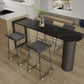 Marble Modern Double pedestal Patio Bar Table Indoor Bistro Bar Height Cocktail Table 70.9"L x 15.7"W x 41.3"H Black Without Chairs Clearhalo 'Bar Furniture' 'Bar Tables' 'bar_tables' 'furn' 'furn_bar_tables' 'Furniture' 'furniture_bar_tables' 'Kitchen & Dining Furniture' 4286388
