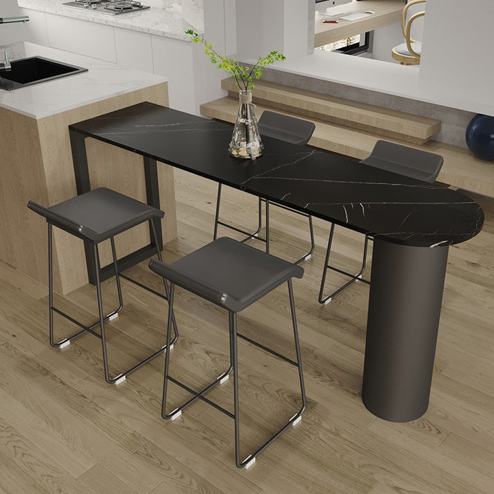 Marble Modern Double pedestal Patio Bar Table Indoor Bistro Bar Height Cocktail Table 70.9"L x 15.7"W x 41.3"H Black Without Chairs Clearhalo 'Bar Furniture' 'Bar Tables' 'bar_tables' 'furn' 'furn_bar_tables' 'Furniture' 'furniture_bar_tables' 'Kitchen & Dining Furniture' 4286388