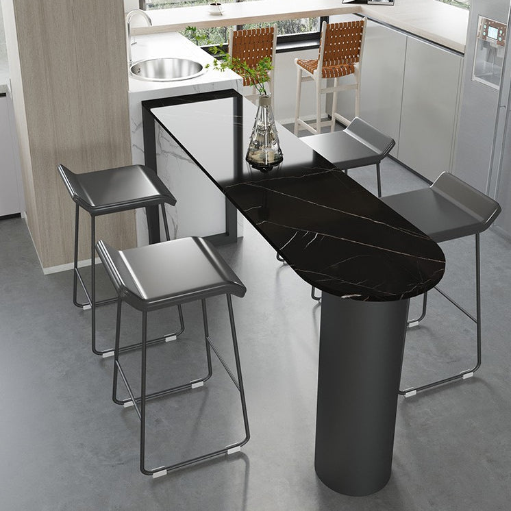 Marble Modern Double pedestal Patio Bar Table Indoor Bistro Bar Height Cocktail Table 63"L x 15.7"W x 41.3"H Black Without Chairs Clearhalo 'Bar Furniture' 'Bar Tables' 'bar_tables' 'furn' 'furn_bar_tables' 'Furniture' 'furniture_bar_tables' 'Kitchen & Dining Furniture' 4286390