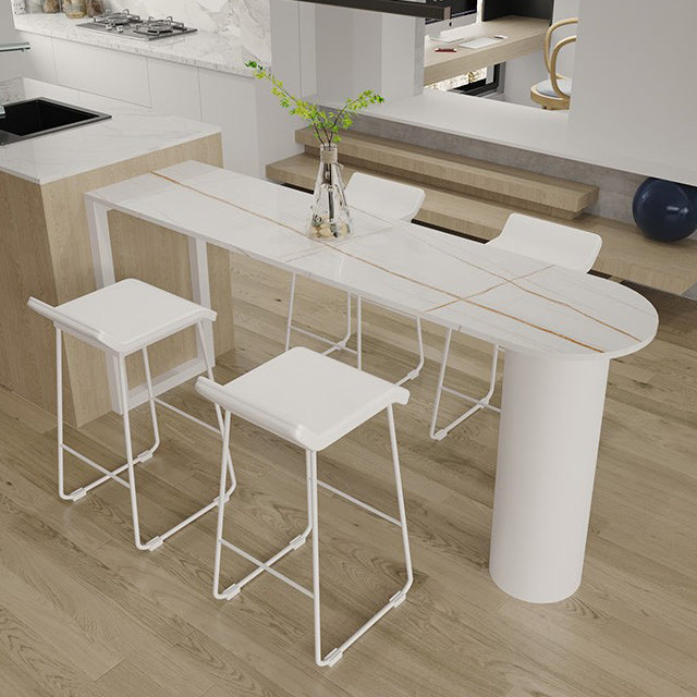 Marble Modern Double pedestal Patio Bar Table Indoor Bistro Bar Height Cocktail Table 70.9"L x 15.7"W x 41.3"H White Without Chairs Clearhalo 'Bar Furniture' 'Bar Tables' 'bar_tables' 'furn' 'furn_bar_tables' 'Furniture' 'furniture_bar_tables' 'Kitchen & Dining Furniture' 4286392