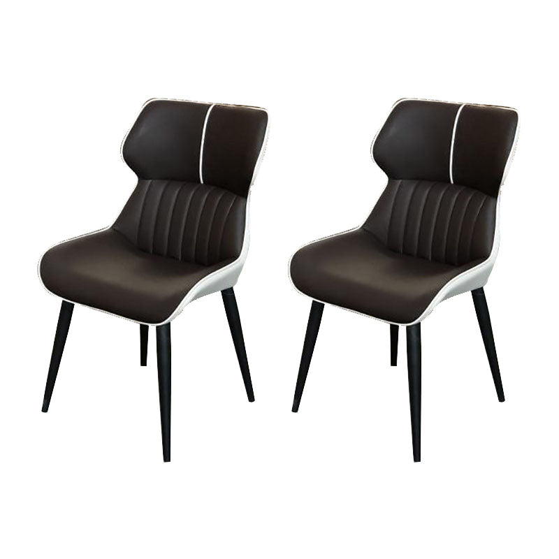 Contemporary Parsons Arm Chairs Leather Curved Dining and Accent Chairs Dark Brown 2 Piece Set Clearhalo ' kitchen&dining_furn' 'Dining Chairs' 'Dining Tables & Seating' 'dining_chair' 'furn' 'furn_dining_chair' 'Furniture' 'furniture_dining_chair' 'Kitchen & Dining Furniture' 'kitchen' 4286430