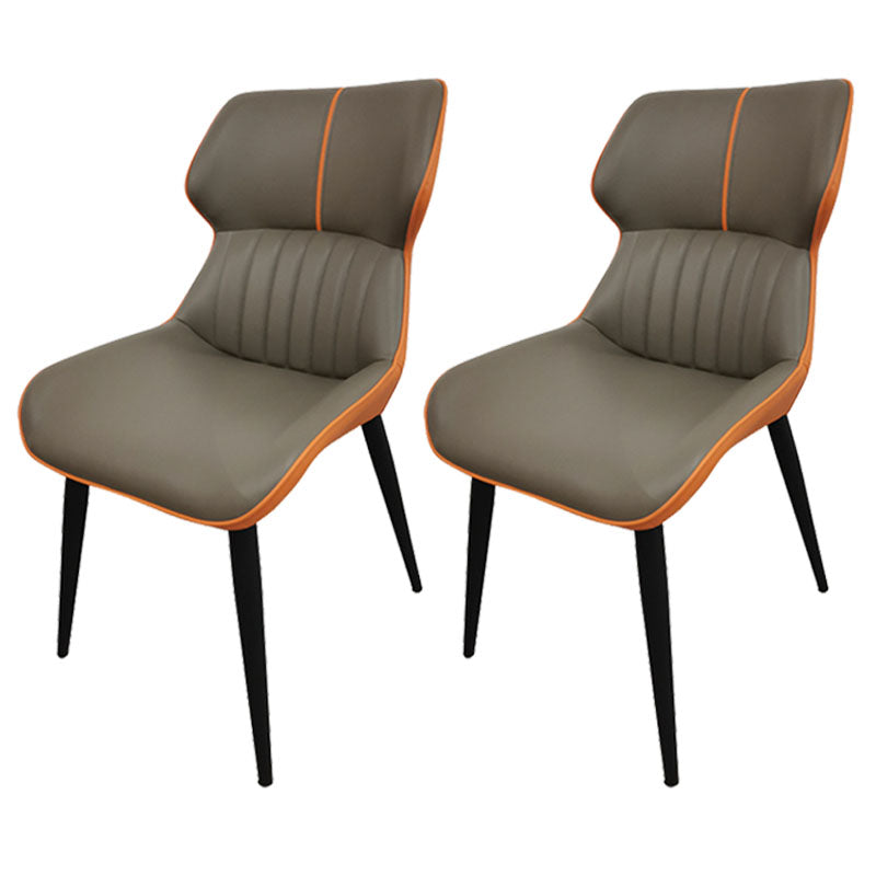 Contemporary Parsons Arm Chairs Leather Curved Dining and Accent Chairs Dark Gray 2 Piece Set Clearhalo ' kitchen&dining_furn' 'Dining Chairs' 'Dining Tables & Seating' 'dining_chair' 'furn' 'furn_dining_chair' 'Furniture' 'furniture_dining_chair' 'Kitchen & Dining Furniture' 'kitchen' 4286435