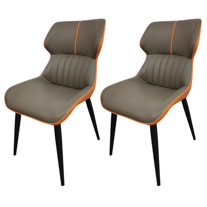 Contemporary Parsons Arm Chairs Leather Curved Dining and Accent Chairs Dark Gray 2 Piece Set Clearhalo ' kitchen&dining_furn' 'Dining Chairs' 'Dining Tables & Seating' 'dining_chair' 'furn' 'furn_dining_chair' 'Furniture' 'furniture_dining_chair' 'Kitchen & Dining Furniture' 'kitchen' 4286435