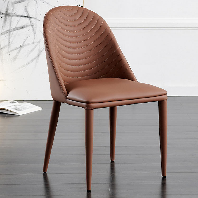 Modern Leather Curved Sloped Armless Chair Matte Finish Parsons Chair Brown 1 Piece Clearhalo ' kitchen&dining_furn' 'Dining Chairs' 'Dining Tables & Seating' 'dining_chair' 'furn' 'furn_dining_chair' 'Furniture' 'furniture_dining_chair' 'Kitchen & Dining Furniture' 'kitchen' 4286474