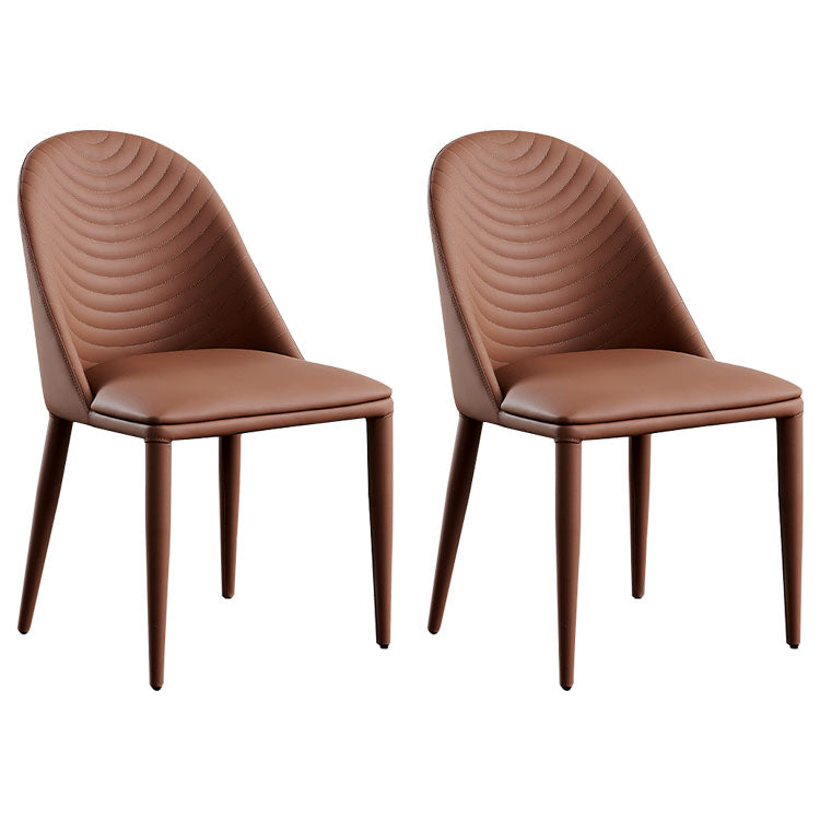Modern Leather Curved Sloped Armless Chair Matte Finish Parsons Chair Brown 2 Piece Set Clearhalo ' kitchen&dining_furn' 'Dining Chairs' 'Dining Tables & Seating' 'dining_chair' 'furn' 'furn_dining_chair' 'Furniture' 'furniture_dining_chair' 'Kitchen & Dining Furniture' 'kitchen' 4286476
