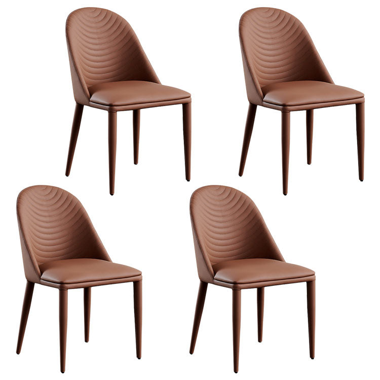 Modern Leather Curved Sloped Armless Chair Matte Finish Parsons Chair Brown 4 Piece Set Clearhalo ' kitchen&dining_furn' 'Dining Chairs' 'Dining Tables & Seating' 'dining_chair' 'furn' 'furn_dining_chair' 'Furniture' 'furniture_dining_chair' 'Kitchen & Dining Furniture' 'kitchen' 4286477
