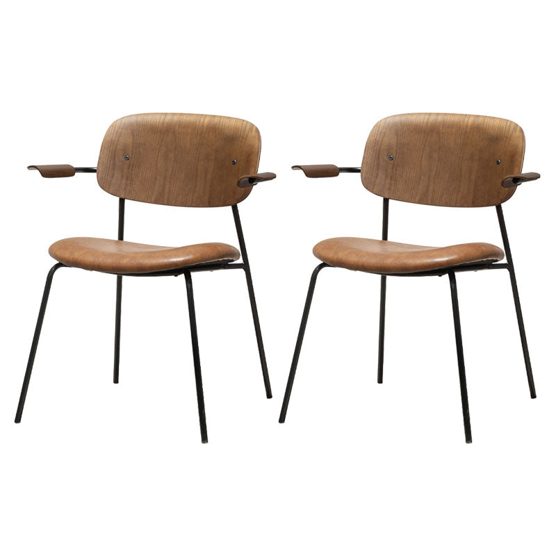 Contemporary Solid Wood Dining Armchair Kitchen Open Back Arm Chair Black-Brown 2 Piece Set Clearhalo ' kitchen&dining_furn' 'Dining Chairs' 'Dining Tables & Seating' 'dining_chair' 'furn' 'furn_dining_chair' 'Furniture' 'furniture_dining_chair' 'Kitchen & Dining Furniture' 'kitchen' 4286609
