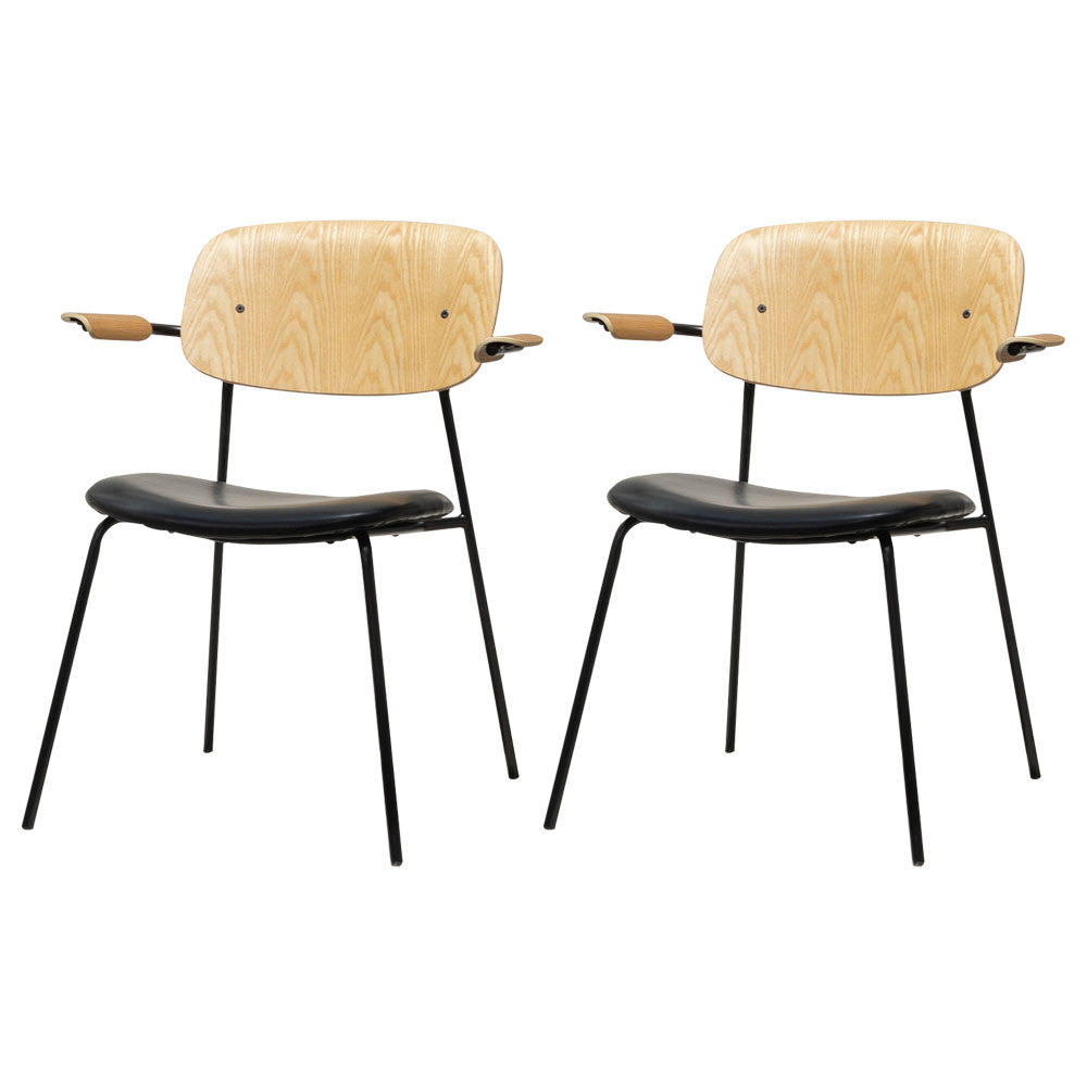 Contemporary Solid Wood Dining Armchair Kitchen Open Back Arm Chair Natural Wood Black 2 Piece Set Clearhalo ' kitchen&dining_furn' 'Dining Chairs' 'Dining Tables & Seating' 'dining_chair' 'furn' 'furn_dining_chair' 'Furniture' 'furniture_dining_chair' 'Kitchen & Dining Furniture' 'kitchen' 4286621