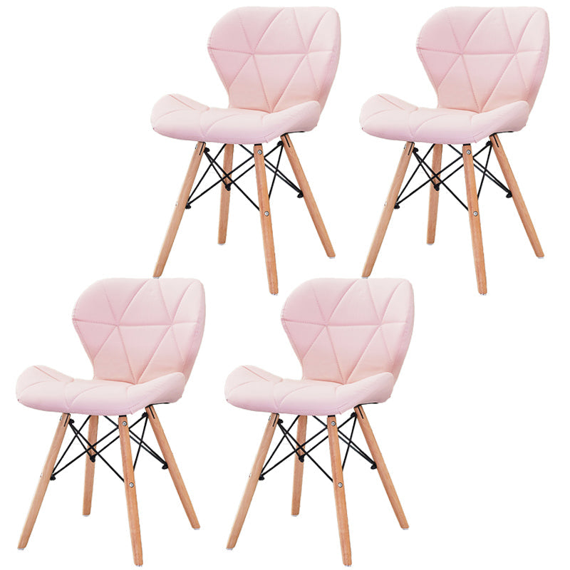 Modern Wood Indoor-Outdoor Room Side Chairs Solid Back Chair Pink Leather Set of 4 Clearhalo ' kitchen&dining_furn' 'Dining Chairs' 'Dining Tables & Seating' 'dining_chair' 'Furniture' 'furniture_dining_chair' 'Kitchen & Dining Furniture' 'kitchen' 4286747