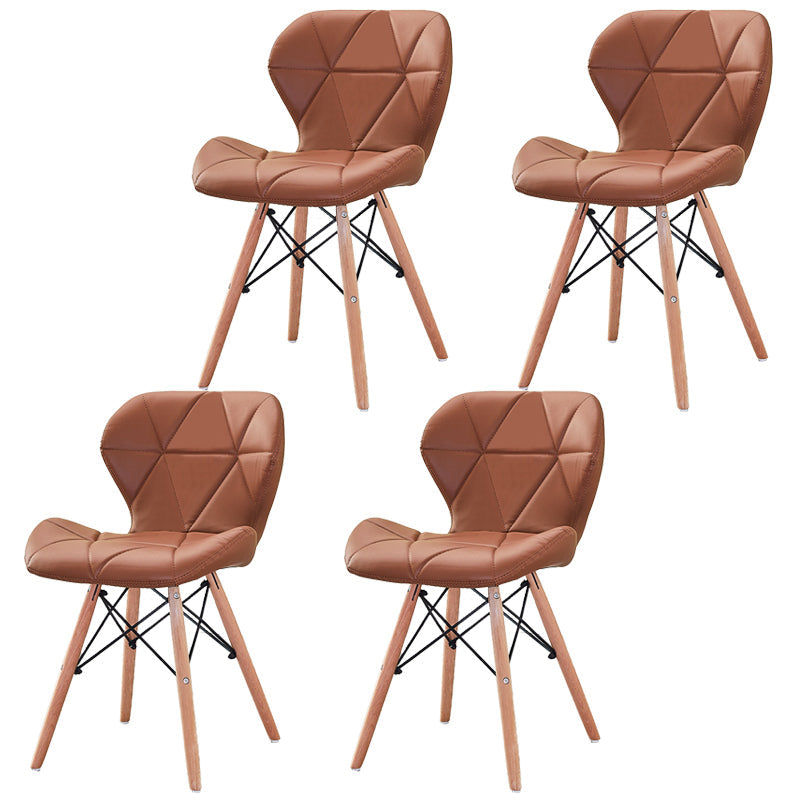 Modern Wood Indoor-Outdoor Room Side Chairs Solid Back Chair Brown Leather Set of 4 Clearhalo ' kitchen&dining_furn' 'Dining Chairs' 'Dining Tables & Seating' 'dining_chair' 'Furniture' 'furniture_dining_chair' 'Kitchen & Dining Furniture' 'kitchen' 4286759