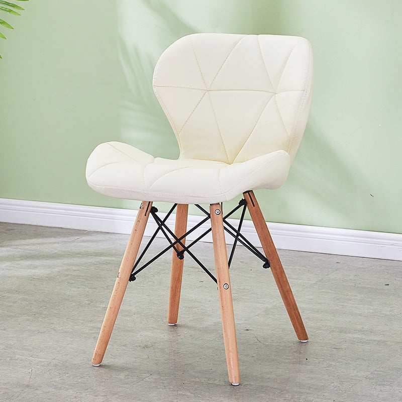 Modern Wood Indoor-Outdoor Room Side Chairs Solid Back Chair Cream Leather 1 Piece Clearhalo ' kitchen&dining_furn' 'Dining Chairs' 'Dining Tables & Seating' 'dining_chair' 'Furniture' 'furniture_dining_chair' 'Kitchen & Dining Furniture' 'kitchen' 4286766