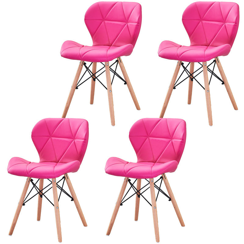 Modern Wood Indoor-Outdoor Room Side Chairs Solid Back Chair Rose Red Leather Set of 4 Clearhalo ' kitchen&dining_furn' 'Dining Chairs' 'Dining Tables & Seating' 'dining_chair' 'Furniture' 'furniture_dining_chair' 'Kitchen & Dining Furniture' 'kitchen' 4286792