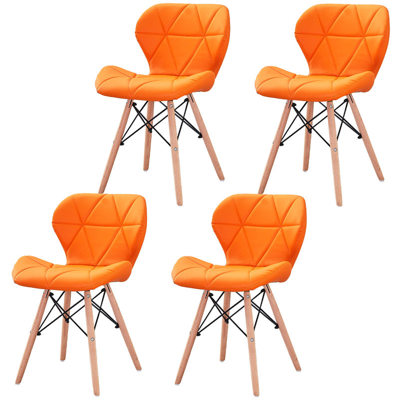 Modern Wood Indoor-Outdoor Room Side Chairs Solid Back Chair Orange Leather Set of 4 Clearhalo ' kitchen&dining_furn' 'Dining Chairs' 'Dining Tables & Seating' 'dining_chair' 'Furniture' 'furniture_dining_chair' 'Kitchen & Dining Furniture' 'kitchen' 4286798