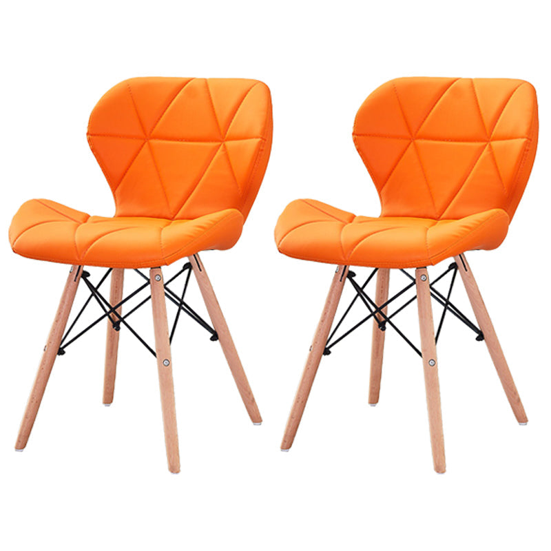 Modern Wood Indoor-Outdoor Room Side Chairs Solid Back Chair Orange Leather Set of 2 Clearhalo ' kitchen&dining_furn' 'Dining Chairs' 'Dining Tables & Seating' 'dining_chair' 'Furniture' 'furniture_dining_chair' 'Kitchen & Dining Furniture' 'kitchen' 4286800