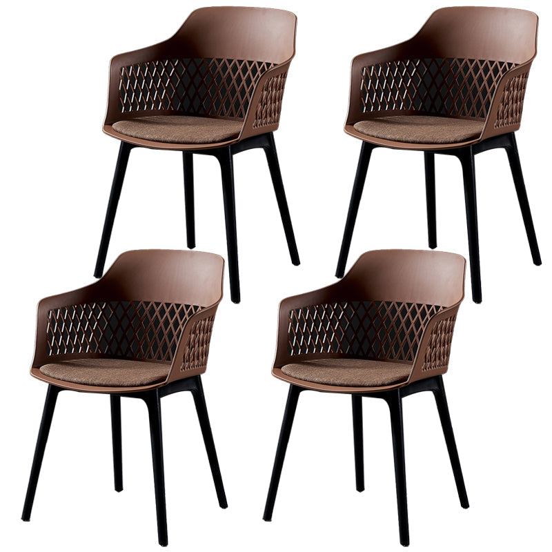 Contemporary Metal Indoor-Outdoor Room Armchair Open Back Chair Brown 4 Piece Set Clearhalo ' kitchen&dining_furn' 'Dining Chairs' 'Dining Tables & Seating' 'dining_chair' 'furn' 'furn_dining_chair' 'Furniture' 'furniture_dining_chair' 'Kitchen & Dining Furniture' 'kitchen' 4286831