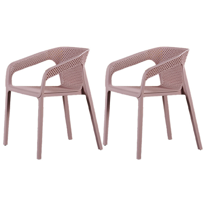 Modern Plastic Indoor-Outdoor Dining Chairs Solid Back Arm Chair Pink Set of 2 Clearhalo ' kitchen&dining_furn' 'Dining Chairs' 'Dining Tables & Seating' 'dining_chair' 'Furniture' 'furniture_dining_chair' 'Kitchen & Dining Furniture' 'kitchen' 4286923