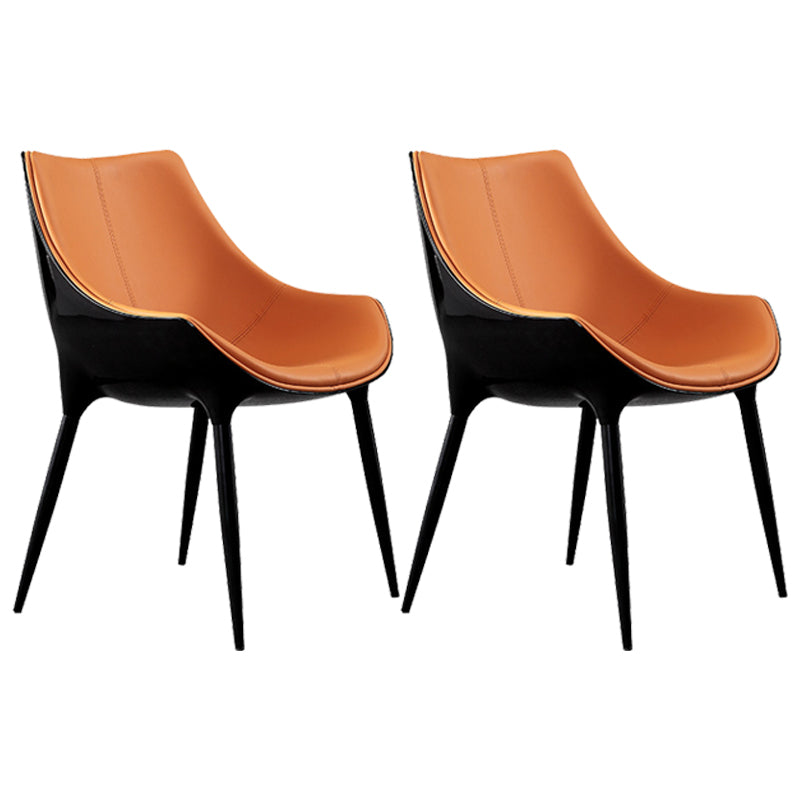 Contemporary Sloped Arm Chair Leather Curved Parsons Arm Chair for Brasserie Orange Black 2 Piece Set Clearhalo ' kitchen&dining_furn' 'Dining Chairs' 'Dining Tables & Seating' 'dining_chair' 'furn' 'furn_dining_chair' 'Furniture' 'furniture_dining_chair' 'Kitchen & Dining Furniture' 'kitchen' 4286937