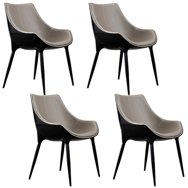 Contemporary Sloped Arm Chair Leather Curved Parsons Arm Chair for Brasserie Black-Gray 4 Piece Set Clearhalo ' kitchen&dining_furn' 'Dining Chairs' 'Dining Tables & Seating' 'dining_chair' 'furn' 'furn_dining_chair' 'Furniture' 'furniture_dining_chair' 'Kitchen & Dining Furniture' 'kitchen' 4286940