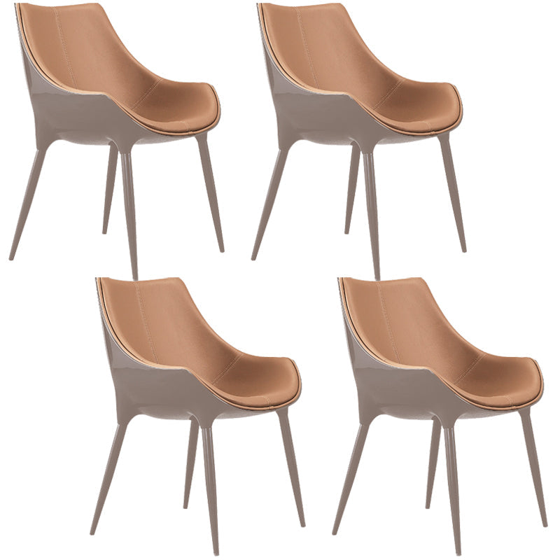 Contemporary Sloped Arm Chair Leather Curved Parsons Arm Chair for Brasserie Brown-Khaki 4 Piece Set Clearhalo ' kitchen&dining_furn' 'Dining Chairs' 'Dining Tables & Seating' 'dining_chair' 'furn' 'furn_dining_chair' 'Furniture' 'furniture_dining_chair' 'Kitchen & Dining Furniture' 'kitchen' 4286946
