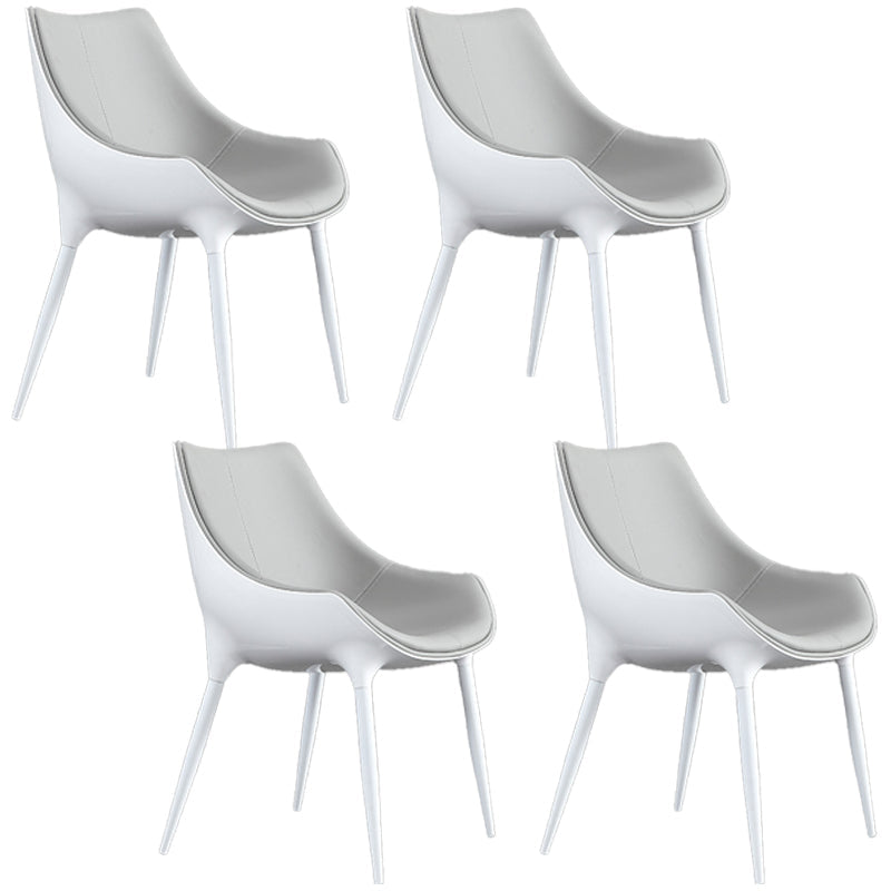Contemporary Sloped Arm Chair Leather Curved Parsons Arm Chair for Brasserie White-Gray 4 Piece Set Clearhalo ' kitchen&dining_furn' 'Dining Chairs' 'Dining Tables & Seating' 'dining_chair' 'furn' 'furn_dining_chair' 'Furniture' 'furniture_dining_chair' 'Kitchen & Dining Furniture' 'kitchen' 4286951