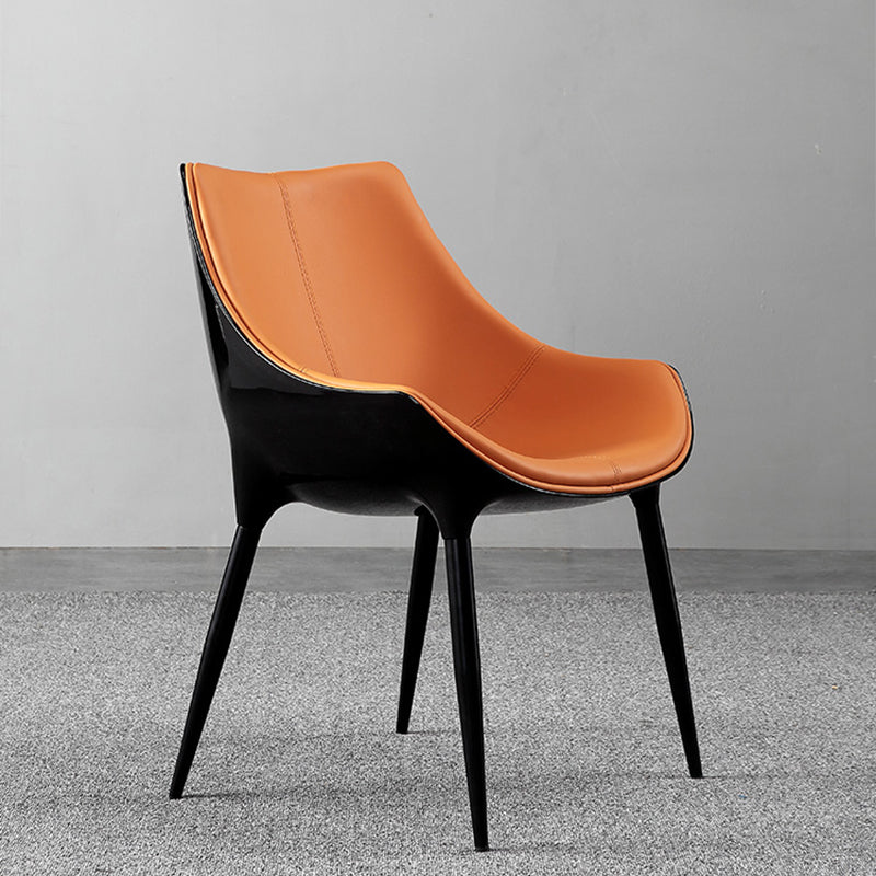 Contemporary Sloped Arm Chair Leather Curved Parsons Arm Chair for Brasserie Clearhalo ' kitchen&dining_furn' 'Dining Chairs' 'Dining Tables & Seating' 'dining_chair' 'furn' 'furn_dining_chair' 'Furniture' 'furniture_dining_chair' 'Kitchen & Dining Furniture' 'kitchen' 4286952