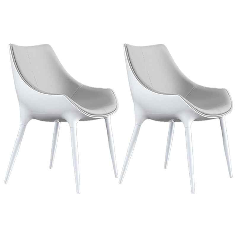 Contemporary Sloped Arm Chair Leather Curved Parsons Arm Chair for Brasserie White-Gray 2 Piece Set Clearhalo ' kitchen&dining_furn' 'Dining Chairs' 'Dining Tables & Seating' 'dining_chair' 'furn' 'furn_dining_chair' 'Furniture' 'furniture_dining_chair' 'Kitchen & Dining Furniture' 'kitchen' 4286955