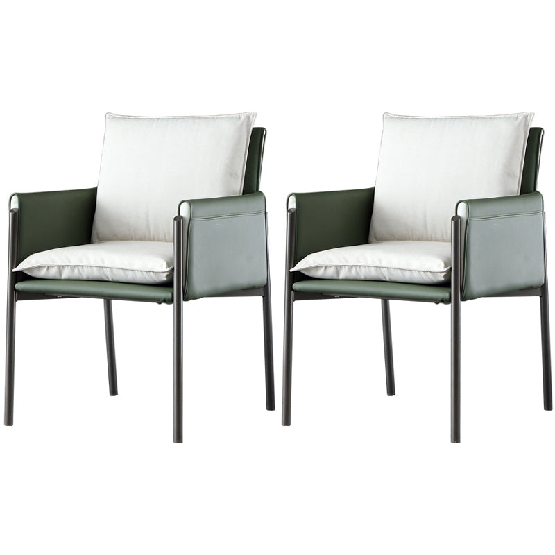 Contemporary Leather Curved and Fabric Chair Parsons Arm Chair for Home Green 2 Piece Set Clearhalo ' kitchen&dining_furn' 'Dining Chairs' 'Dining Tables & Seating' 'dining_chair' 'furn' 'furn_dining_chair' 'Furniture' 'furniture_dining_chair' 'Kitchen & Dining Furniture' 'kitchen' 4286958