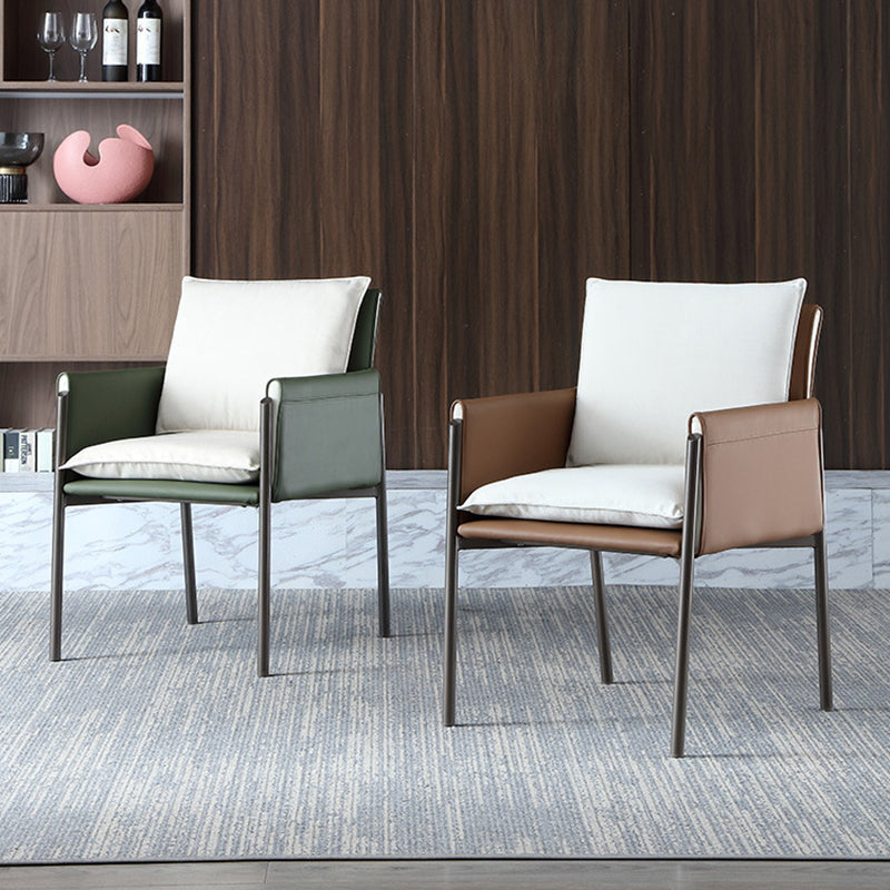 Contemporary Leather Curved and Fabric Chair Parsons Arm Chair for Home Clearhalo ' kitchen&dining_furn' 'Dining Chairs' 'Dining Tables & Seating' 'dining_chair' 'furn' 'furn_dining_chair' 'Furniture' 'furniture_dining_chair' 'Kitchen & Dining Furniture' 'kitchen' 4286961