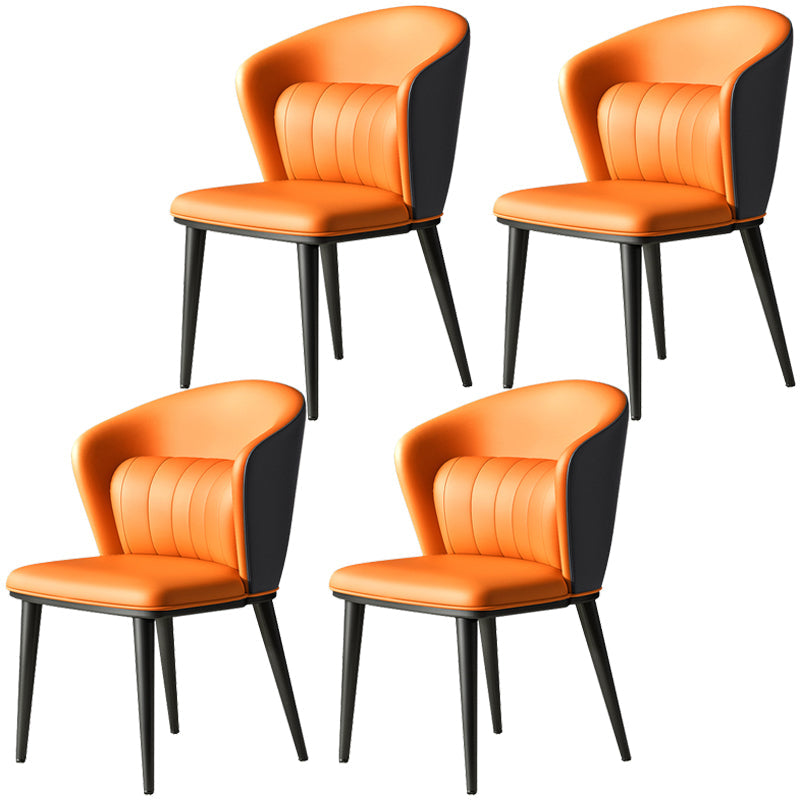 Modern Indoor Leather Curved Dining Side Chair Parsons Armless Chair Orange Black 4 Piece Set Clearhalo ' kitchen&dining_furn' 'Dining Chairs' 'Dining Tables & Seating' 'dining_chair' 'furn' 'furn_dining_chair' 'Furniture' 'furniture_dining_chair' 'Kitchen & Dining Furniture' 'kitchen' 4287005